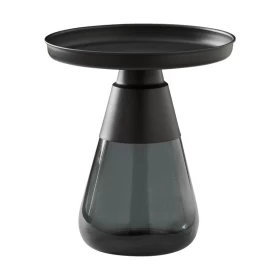 ΣΤΡΟΓΓΥΛΟ ΤΡΑΠΕΖΑΚΙ ΣΑΛΟΝΙΟΥ Fylliana FL828 ΜΕΤΑΛΛΙΚΟ ΜΕ ΓΥΑΛΙ ΜΑΥΡΟ-ΓΚΡΙ ΧΡΩΜΑ 50x52εκ