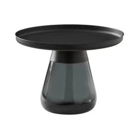 ΣΤΡΟΓΓΥΛΟ ΤΡΑΠΕΖΑΚΙ ΣΑΛΟΝΙΟΥ Fylliana FL829 ΜΕΤΑΛΛΙΚΟ ΜΕ ΓΥΑΛΙ ΜΑΥΡΟ-ΓΚΡΙ ΧΡΩΜΑ 60x42εκ