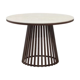 ΣΤΡΟΓΓΥΛΟ ΤΡΑΠΕΖΙ ΤΡΑΠΕΖΑΡΙΑΣ Fylliana FL06 ΜΕ ΜΠΕΖ ΚΕΡΑΜΙΚΗ ΕΠΙΦΑΝΕΙΑ ΚΑI ΜΕΤΑΛΛΙΚΗ ΒΑΣΗ ΣΕ ΚΑΦΕ ΧΡΩΜΑ110x75εκ