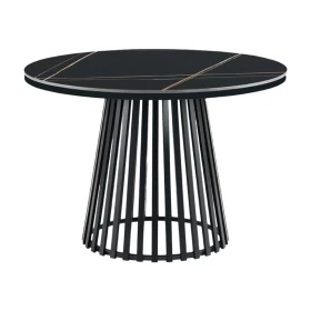 ΣΤΡΟΓΓΥΛΟ ΤΡΑΠΕΖΙ ΤΡΑΠΕΖΑΡΙΑΣ Fylliana FL06 ΜΕ ΚΕΡΑΜΙΚΗ ΕΠΙΦΑΝΕΙΑ ΚΑΙ ΜΕΤΑΛΛΙΚΗ ΒΑΣΗ ΣΕ ΜΑΥΡΟ ΜΑΤ ΧΡΩΜΑ 110x75εκ