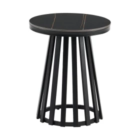 ΣΤΡΟΓΓΥΛΟ ΤΡΑΠΕΖΑΚΙ ΓΩΝΙΑΣ Fylliana FL032 ΜΕ ΚΕΡΑΜΙΚΗ ΕΠΙΦΑΝΕΙΑ ΚΑΙ ΜΕΤΑΛΛΙΚΗ ΒΑΣΗ ΣΕ ΜΑΥΡΟ ΜΑΤ ΧΡΩΜΑ 45x55εκ