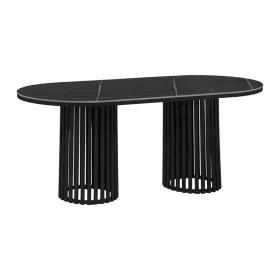 ΟΒΑΛ ΤΡΑΠΕΖΙ ΤΡΑΠΕΖΑΡΙΑΣ Fylliana FL17 ΜΕ ΚΕΡΑΜΙΚΗ ΕΠΙΦΑΝΕΙΑ ΚΑΙ ΜΕΤΑΛΛΙΚΗ ΒΑΣΗ ΣΕ ΜΑΥΡΟ ΜΑΤ ΧΡΩΜΑ 180x90x76εκ