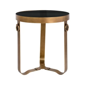 ΜΕΤΑΛΛΙΚΟ ΣΤΡΟΓΓΥΛΟ ΤΡΑΠΕΖΑΚΙ ΓΩΝΙΑΣ ME ΓΥΑΛΙΝΗ ΕΠΙΦΑΝΕΙΑ Fylliana FL382 ΜΠΡΟΝΖΕ-ΜΑΥΡΟ ΧΡΩΜΑ 41x45εκ