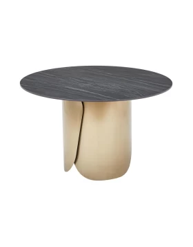 ΣΤΡΟΓΓΥΛΟ ΤΡΑΠΕΖΙ ΤΡΑΠΕΖΑΡΙΑΣ Fylliana FL0063 ΜΕ ΓΚΡΙ ΚΕΡΑΜΙΚΗ ΕΠΙΦΑΝΕΙΑ ΜΕ ΜΕΤΑΛΛΙΚΑ ΠΟΔΙΑ ΣΕ ΧΡΥΣΟ ΧΡΩΜΑ 120x75εκ