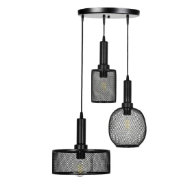 ΤΡΙΦΩΤΟ ΜΕΤΑΛΛΙΚΟ ΦΩΤΙΣΤΙΚΟ ΟΡΟΦΗΣ Fylliana ΜΕ ΚΑΠΕΛΟ ΠΛΕΓΜΑ ΜΑΥΡΟ ΧΡΩΜΑ Ε27