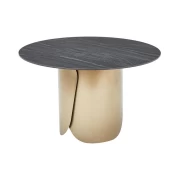 ΣΤΡΟΓΓΥΛΟ ΤΡΑΠΕΖΙ ΤΡΑΠΕΖΑΡΙΑΣ Fylliana FL0063 ΜΕ ΓΚΡΙ ΚΕΡΑΜΙΚΗ ΕΠΙΦΑΝΕΙΑ ΜΕ ΜΕΤΑΛΛΙΚΑ ΠΟΔΙΑ ΣΕ ΧΡΥΣΟ ΧΡΩΜΑ 120x75εκ